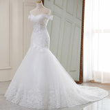 2026 New White Temperament Dream Lace Word Shoulder Long Tail French Wedding Dress HZ0517