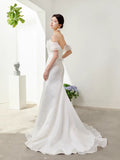 New French Travel Shot Shoulder Eogen's Simple And Elegant Bridal Fishtail Wedding Dress Linen Light Yarn HZ0517