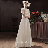 French Linden Light Wedding Dress Court Style New Toasting Bridal Retro Dress Wedding Dress Yarn HZ0517
