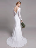 French Light Wedding Dress Bride Simple Temperament White Long-Sleeved Lace Long Tail Dress Dress Go Out Of The Lawn HZ0517