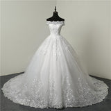 Main Wedding Dress 2026 Spring New Lace Embroidery One-Word Shoulder Bride Wedding Wedding Dress HZ0517