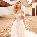 French One-Word Shoulder-Light Wedding Dress 2025 New Bride Simple High-End Sense Of Yarn Femininity Main Wedding Dress HZ0517