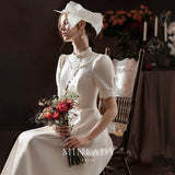 French Linden Light Wedding Dress Court Style New Toasting Bridal Retro Dress Wedding Dress Yarn HZ0517