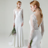 French Deep V-Neck Lace Long-Sleeved Bridal Bridal Light Wedding Dress Thin Simple Dress Go Out Dress HZ0517