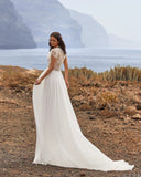 New Holiday Beach Travel Light Wedding Dress White Chiffon Dress Deep V Small Tail Wedding Dress HZ0517