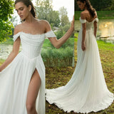 Light Wedding Dress 2026 New Shoulder Dress Fashion Side Fork And Tail Dress HZ0517