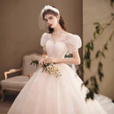Main Light Wedding Dress 2026 New Temperament Star Long Tail Retro Skinny Sen System Super Fairy Dream Bride Small HZ0517