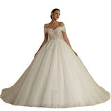 The Main Wedding Dress Of The Single-Word Shoulder Dress 2025 New Self-Repair Bride's Wedding Wedding Dress Go Out To The Yarn HZ0517