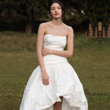 Brassing Retro Taffeta Wedding Dress Before The Short After The Long Niche Bride Outdoor Wedding Thin Main Yarn Travel Shot Light Wedding Dress HZ0517