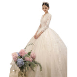 Bridal Main Wedding Dress 2026 New Spring V-Neck Long Sleeve Tail Court Windy Large-Size Pregnant Woman Light HZ0517