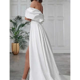 Women's Wedding Dress With A Word-Word Sleeveless Banquet Party Detachable Tail Dress HZ0517