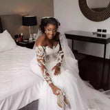 New Wedding Lace Fishtail Wedding Dress Heavy-Sleeved Long-Sleeved Large-Size African Bridal Dress HZ0517