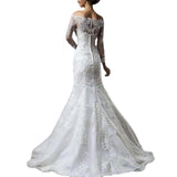 2026 Spring New Wedding Dress Sexy Lace Word Shoulder Long Sleeve Tail Wedding Dress HZ0517
