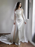 French One-×Ö Shoulder Lace Long-Sleeved Light Wedding Dress High-End Feeld With The Sedable Noodles Small Tail Welcome Dress Dress Bride Go Out Yarn HZ0517