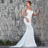 New Wedding Dress New Word Shoulder Fishtail Thin Bride Married Simple Tail Wedding Dress HZ0517