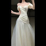 One-Word Shoulder French-Style Linden Dress 2026 New Bridal High-End Sense Simple Fish Tail Welcome Yarn HZ0517