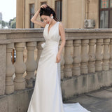 White Dingy Light Wedding Dress Bride Deep V Collar Small Welcome Trip To Shoot The Yarn Small Dress Thin Simple Atmosphere HZ0517
