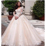 Long-Sleeved Big Tail Wedding Dress In The Spring Of 2026 New White At-Fugitive Princess Slimming Skinny Wedding Show HZ0517