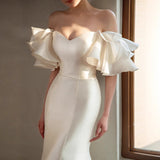 Sing Face Light Wedding Dress 2026 New Bridal Letter-On-Shoulder Retro Fishtail Simple Atmospheric Temperament Elegant Wedding Dress HZ0517