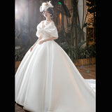 One-Word Shoulder Wedding Bride 2025 New Densium Out Of The Main Yarn French Retro High-Quality Big Tailing Winter HZ0517