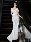 French-Style Fasci Bridal Bridal Niche High Sense Light Words Shoulder Yarn Fishtail White Engagement Dress HZ0517