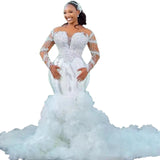 New Wedding Dress African Bride Wedding Deep V Water Diamond Lester Long Sleeve Wedding HZ0517