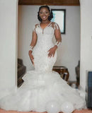 African Wedding Dress 2026 New Mermaid V Lace Waist Fishtail Wedding Dress Overseas Warehouse New Spring HZ0517