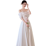 One-Word Shoulder Design Feel White Dress 2025 New Bridal Wedding Dress Yarn Wedding Certificated With A Silvery Face HZ0517
