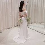 French Light Wedding Dress Bride Simple Temperament Shoulder-Sand-Faced Go Out Of The Syarn White Sling With Fishtail Dress Skirt HZ0517
