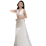 White Dingy Light Wedding Dress Bride Deep V Collar Small Welcome Trip To Shoot The Yarn Small Dress Thin Simple Atmosphere HZ0517