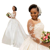 New African Wedding Dress Round Skin Color Net In The Long-Sleeved High-Waisted Lace Bridal Wedding Dress HZ0517