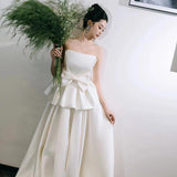French Bra Light Wedding Dress Bride Simple Niche State Go Out Yarn Bow Engagement Dress Dress HZ0517