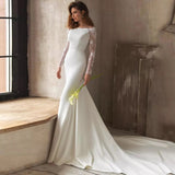 Long-Sleeved Wedding Dress 2026 New Simple U-Collared Fish Tail Travel Shooting Small Tail Soft Yarn Thin HZ0517