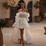For A Word Shoulder Three-Dimensional Flower Short Dress Before The Long Tailed Bride Engagement Dress HZ0517