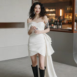 Light Wedding Dress Short Boobs Out Of The Yarn Exterior Scene To Shoot French-Style License Small White Dress Usually Can Wear HZ0517