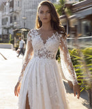 Deep V Bride Wedding Dress Long Tailed High Open Fork Sexy Dresses Dress Wedding Yarn HZ0517