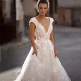Stylish Simple Wedding Dress Long Sleeve Deep V Travel To Shoot White Little Bride Going Out Retro Woman HZ0517