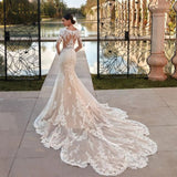 High-Level Wedding Dress Vienna Court Queen Exquisite Temperament Heavy Industry Lace Embroidered Long-Sleeved Wedding Dress HZ0517