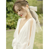 Simple Wedding Dress Light Korean Wedding Fairy Color Shade Arm White Certificate Dress Sexy Bare Back Yarn HZ0517