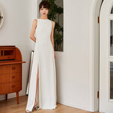 French White Bride High-End Feel Dress Simple Retro High-Waist Travel Holiday Certificate Registration Dress HZ0517