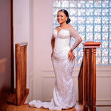 Fishtail Wedding White Lace Nail Bead European Wedding Dress Dress Large Swing Outdoor Lawn Studio Photo HZ0517