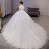 One-Word Shoulder-To-Shoulder Wedding Dress 2026 New Main Yarn Bride Spring French Female Drag Tail Court Wind Trip Wedding Dress HZ0517