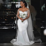 New Word Shoulder Fishtail Wedding Dress Long Sleeve Heavy Work Body Dragging African Bridal Dress Temperament Yarn HZ0517