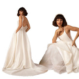 French-Style Densified Wedding Dress French Simple Collar Temperament Long-Term Dignified Hebenfeng Bride Welcome Outdoor Yarn HZ0517