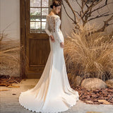 Sine-Faced Light Wedding Dress Long Sleeve Slim Fish Tail Showing Thin Welcome Yarn Temperament Lace French Hepburn Style Yarn Dress HZ0517