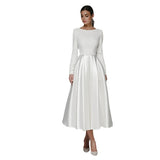 Temperament Evening Dress Woman 2026 New Banquet White Simple Long-Sleeved Travel Style Dress HZ0517