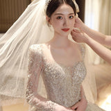 Long-Sleeved Wedding Dress 2025 New Main Yarn Dress Pregnant Women's High-Quality Heavyweight French-Style Small Size HZ0517