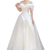 French One-Word Shoulder New White Yarn Yarn Bridal Small High Quality Light Wedding Dress HZ0517
