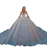 2026 New Main Wedding Dress Fashion Shiny Long-Sleeved Ball Dress To Close The Back Of The Lily Dress HZ0517