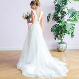 Wish White Dress Mesh New Set Of Noodle Wedding Dress Sexy V Collar Bare Back HZ0517